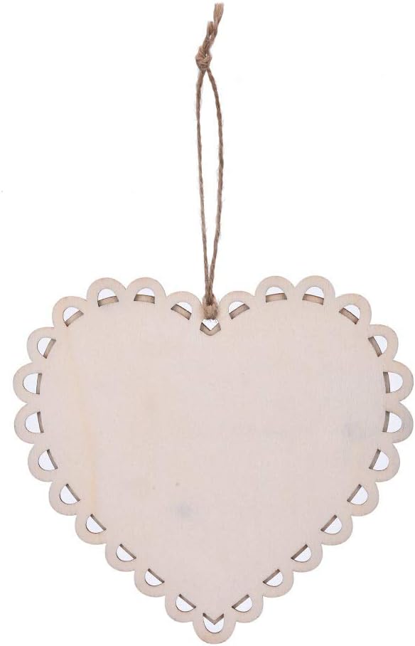 4 Pack Hanging Chalkboard Signs, Mini Wooden Blackboard Message Board with Decorative Hollow Border for Wedding Kitchen Party Garden (Heart)