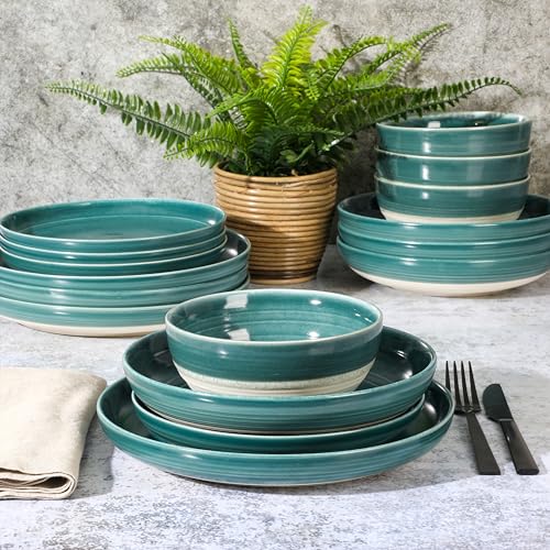 Gibson-Elite-Clarina-16-Piece-Double-Bowl-Stoneware-Reactive-Glaze-Round-Plates-and-Bowls-Dinnerware-Set-Teal