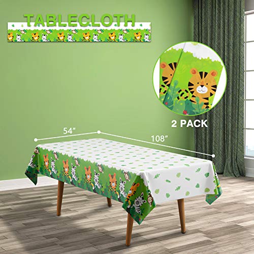 Decorlife 2 Pack Safari Tablecloths, 54" X 108", Cute Jungle Table Cloth With Animal Print, Zoo Party Decorations For Kids Birthday, Baby Shower #TOP2