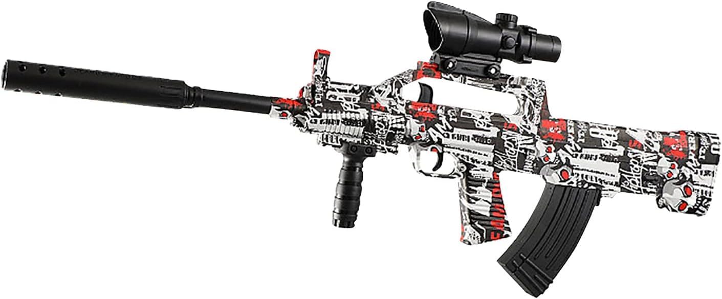 Splatter Gel Ball Blaster Gun Automatic, Full-auto and semi-auto with 20000+ Ammo and Goggles, Electric Long Range Toy Gun for Shooting Team Games Outdoor Activities Ages 12+ (red camouflage)