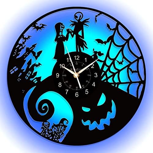 SANDIKSHA Nightmare Christmas LED Wall Clock 7 Color Light 11.8" Vinyl Record CD Quartz Clock, Gift for Children Men Women, Creative Black Home Decor (with LED)
