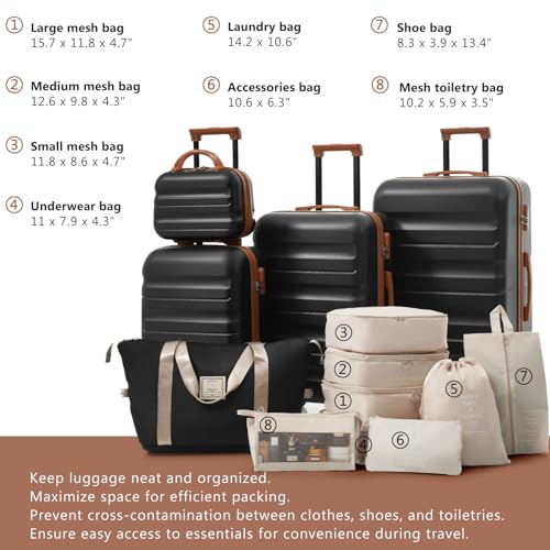 Image of 13 Piece Luggage Sets, Lightweight Suitcases with Dual Spinner Wheels, Carry-On & Check-In Sizes for Travel and Business (black)