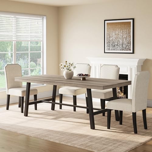 Image of GarveeHome Industrial Dining Table for 6-8 People, 78.7 inch Long Kitchen Table with Sturdy Metal Frame, Rectangular Counter for Dinner, Kitchen, Dining Room (Grey Walnut, 79 inch Non-extendable)