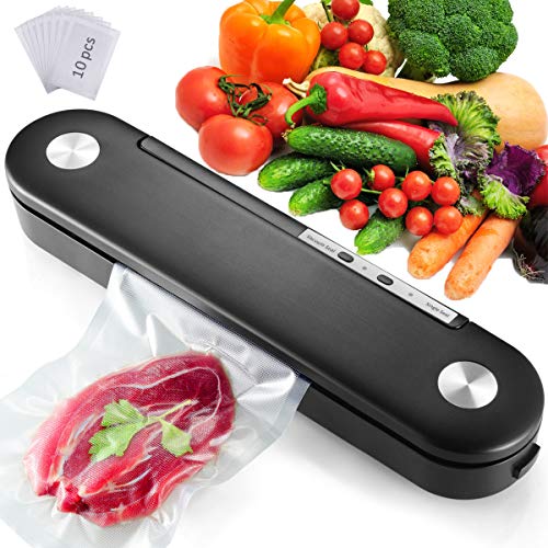 Dprofy Food Vacuum Sealer Machine, Automatic Food Sealers Vacuum Packing Machine, Vacuum Sealer for Food Saver, Dry & Moist Food Modes, Led Indicator Light, Portable Sealer with 10 Vacuum Sealer Bags