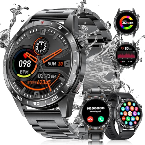 FOXBOX - Reloj inteligente para hombre, 1,43 pulgadas, impermeable, para fitness, 100 modos deportivos con Bluetooth, frecuencia cardíaca, monitor de sueño Android iOS 400 mAh, color negro