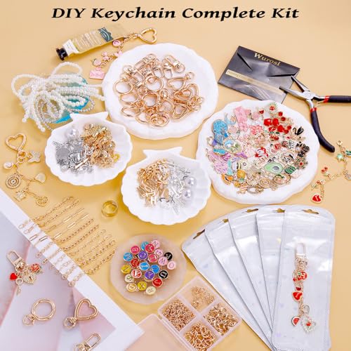 Image of Wurosi 544Pcs Charms Lip Gloss Keychain Making Kit, Bag Charm Kits with Key Chain Hooks, Charms, Chains, Jump Rings, Lobster Clasps, Plier, Gift Bags & Tools, DIY Craft Supplies