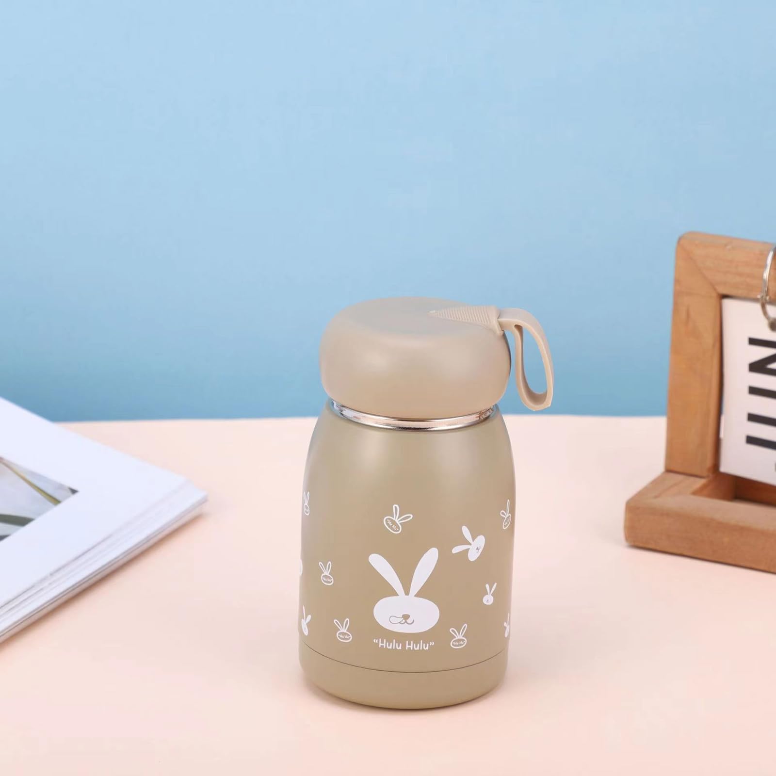 Mini Insulated Bottle Reusable Coffee Cups Cute Rabbit Water Bottle Flask for Hot Or Cold Drinks Small Size Travel Mug with Handle Stainless Steel Double Walled Insulated Tumbler - Image 2