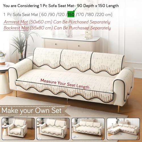 Image of HOKIPO Premium Supple Soft Wavy Sofa Cover Mat with Curve Design| Make Your Own Sofa Cover Set, Mat Length 90(D) x 150(L) cm, Cream Brown (NEW-AR-5975-CRBR)