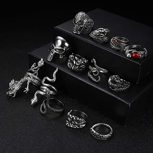 Fiasaso 16Pcs Vintage Punk Rings For Men Women Gothic Octopus Dragon Claw Snake Wolf Skull Rings Open Adjustable Rings Set Jewelry #TOP1
