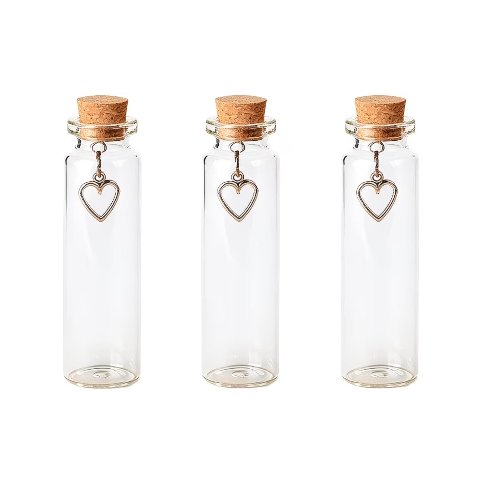 VBRYUAW Pet Hair Memorial Glass Bottle Wishing Bottle with Heart Pendants and Cork Stopper, Vial for Ashes or Hair Dog or Cat Keepsake Pet Loss Memory Sympathy Gift (3PCS)