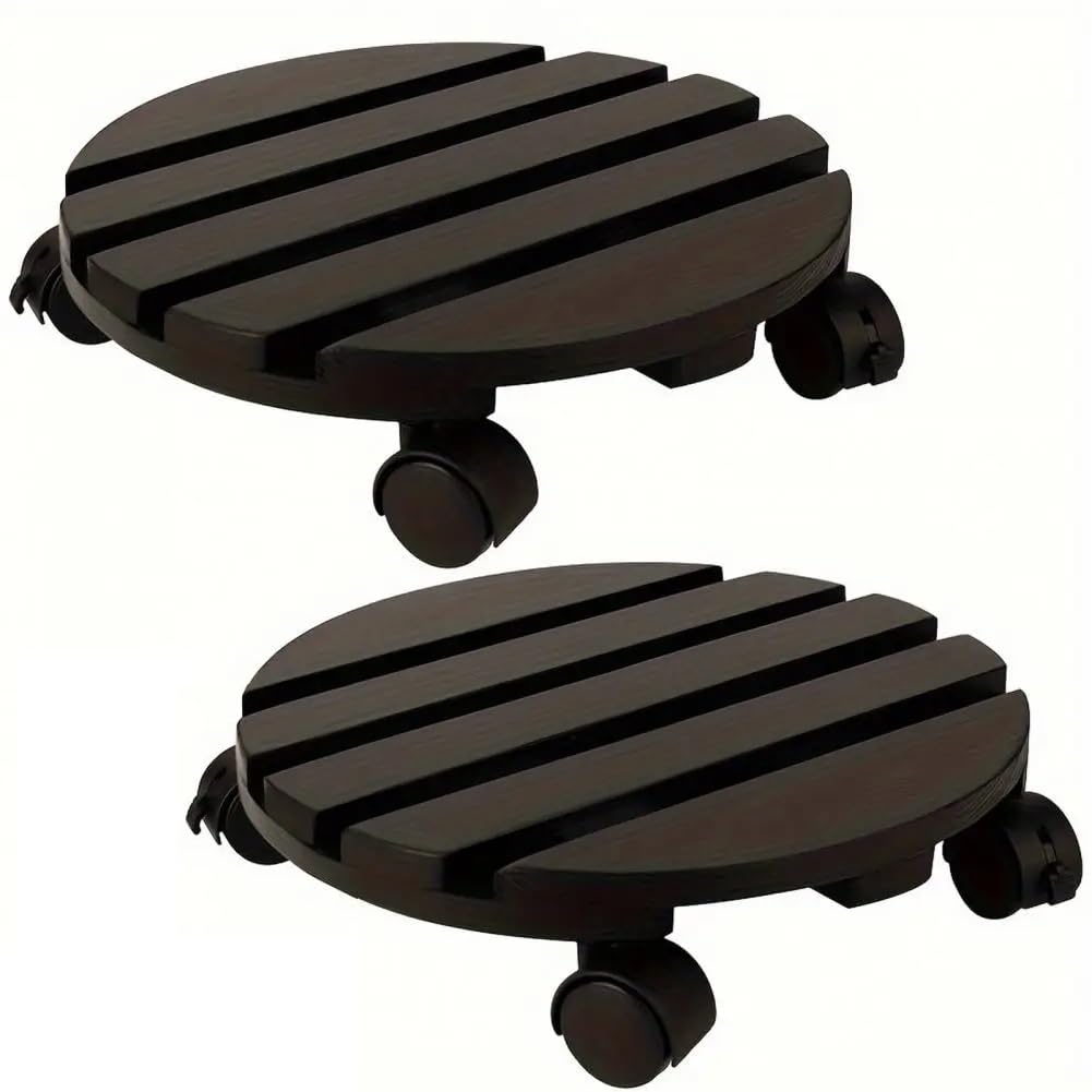 Tuidzljd Plant Roller Stand with Lockable 360° Rotating Wheels Wood Flowerpot Tray for Potted Plants Easy Assembly Plant Base