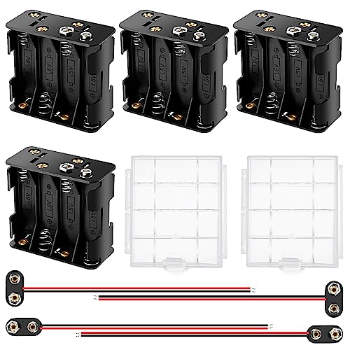 4 Piezas 8x1.5V AA Caja de Soporte de Batería, KUOQIY 12V AA Caja de Almacenamiento de Batería con Clip de Batería T Tipo y I Tipo, AA Caja de Batería de Doble Cara, con Caja de Batería de Plástico