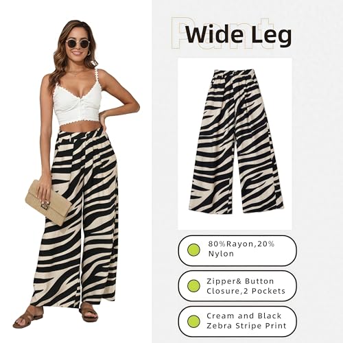 Ystguic Women Elastic Waist Palazzo Wide Leg Zipper Button White Black Zebra Stripe Animal Print Viscose Rayon Tapered Dress Pant with Pockets for Office Vocation Work Casual Beach Trouser Large L — view 6