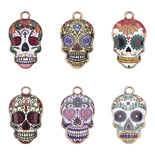 PH PandaHall 6 Color Skull Head Enamel Charms 36pcs Halloween Skull Bead Pendants Charm Pendants for Women Men Necklace, Bracelet, Earring Jewelry Making