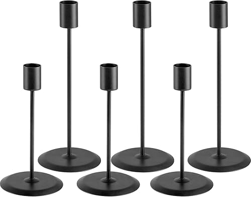Portavelas negro, portavelas para velas cónicas, juego de 6 portavelas de metal mate para velas de 34 pulgadas de grosor para decoración del hogar