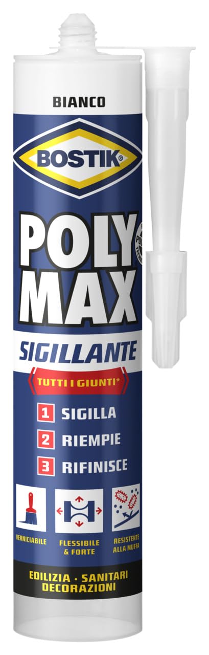 Bostik Poly Max sigillante bianco - sigillante universale permanentemente elastico e verniciabile, non ritira e resiste alle muffe