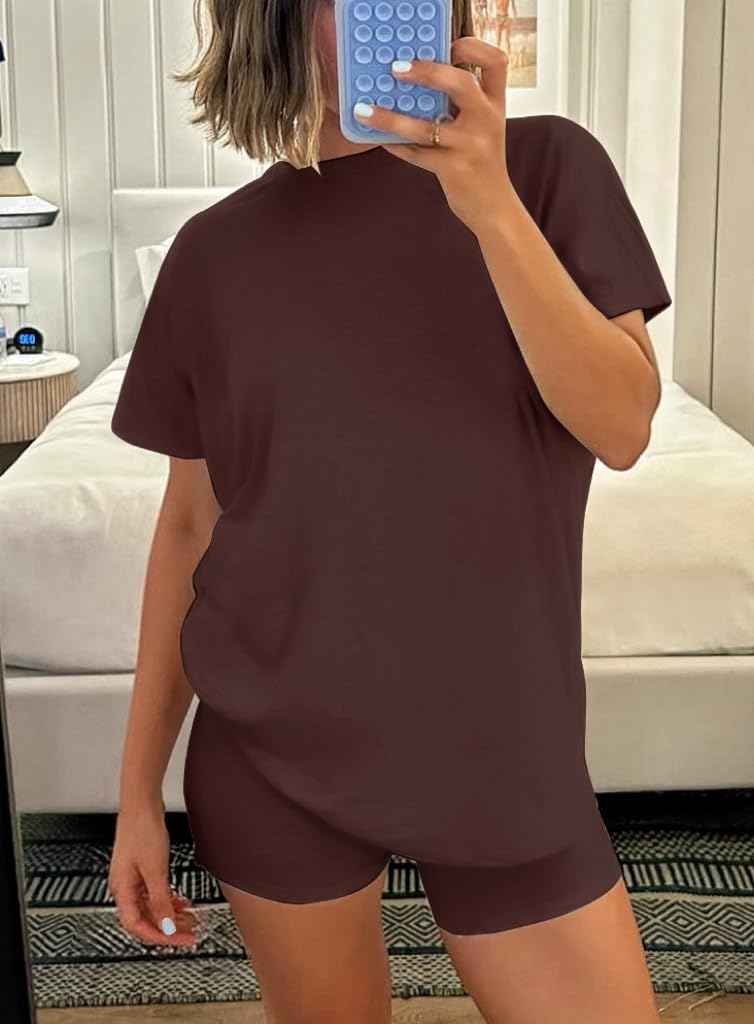 AYWA 2 Piece Sets for Women Summer 2025 Two Piece Lounge Sets Casual Oversized T-Shirt and Biker Shorts Loungewear - Image 2