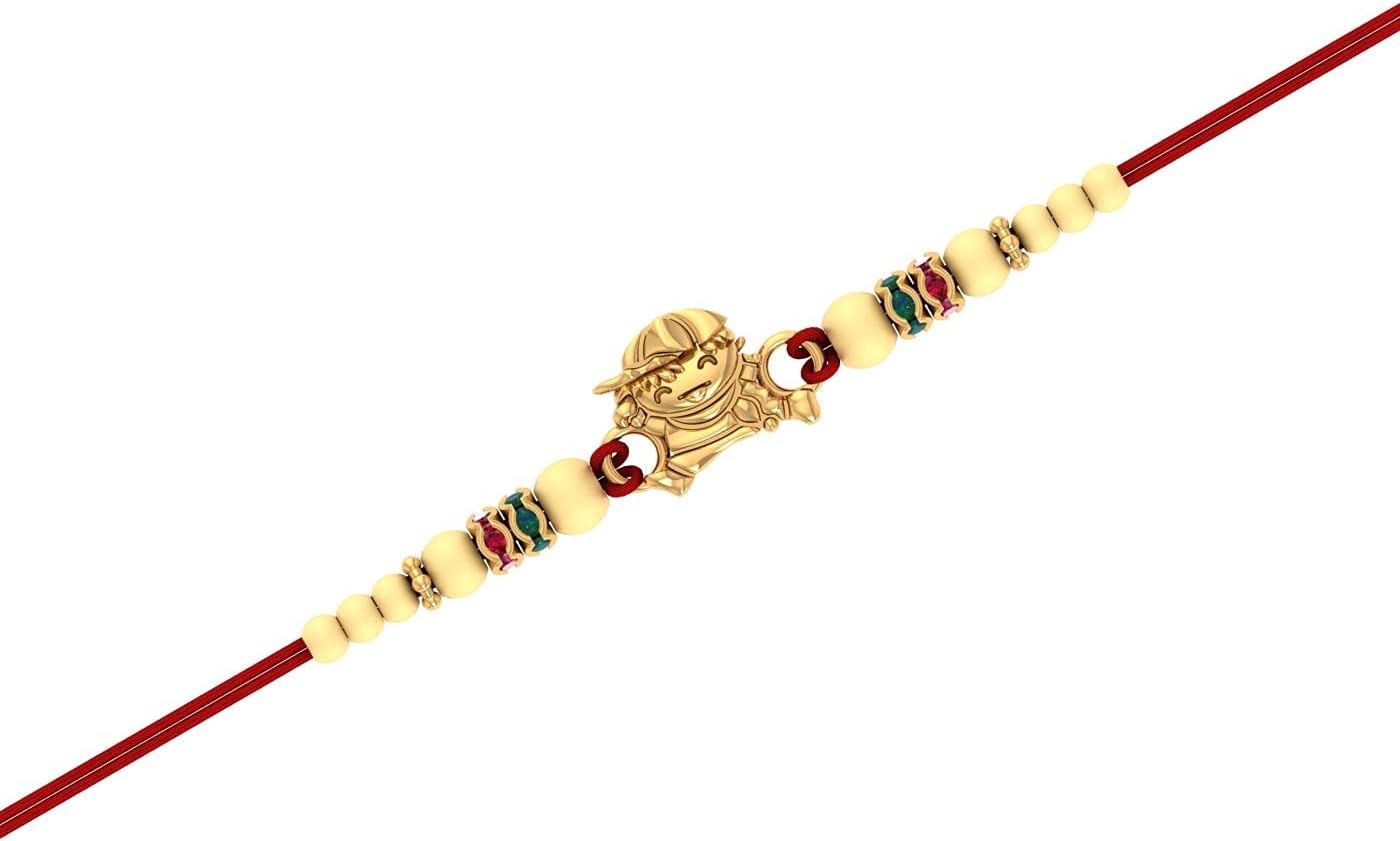 PERRIAN 18K(750) Pure Yellow Gold Rakhi for Brother | Real Gold Rakhi Cum Pendant | Luxury Rakhi Bracelet | Unique Raksha Bandhan Gift | Gift for Brother | Rakhi Gift for Sister