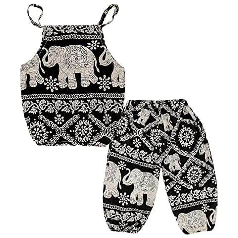Rysly Baby Girls Boho Elephant Tops Harem Pants 2 Piece Outfits Black 100 Cover