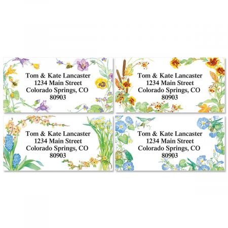 Floral Seasons Personalized Border Return Address labels- 4 Designs, Set of 144 1-1/8" x 2-1/4" Self-Adhesive, Flat-Sheet labels, By Colorful Images