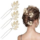 3 Horquillas doradas con diseño de hojas, accesorios para el cabello de boda, pasadores en forma de U para novias, damas de honor, fiestas, bodas, peinados recogidos