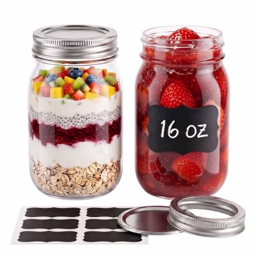 Mason Jars 16 oz with Lids 2 Pack Clear Glass Jars for Meal Prep & Storage