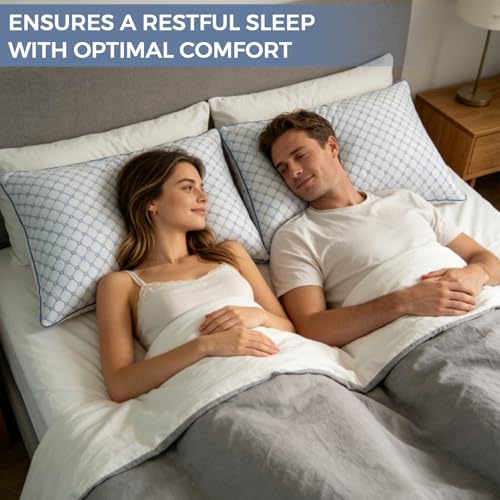 Image of Adjustable Bed Pillows Standard Size Set of 2 for Sleeping, Soft and Supportive Bed Pillows with Memory Foam Filling for Side and Back Sleepers, Neck Supportive-Standard Size, 2 Pack