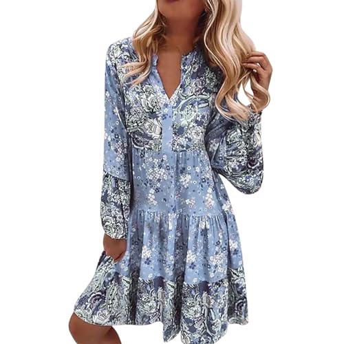 Sommerkleid Damen Knielang Elegant Boho Blumenkleid Musselin ltalienische Strandkleider Midi Kurz Sommer Tunika Kleider Leicht Blusenkleid Mode Tunikakleid Freizeitkleider Luftige Carmen Stufenkleid