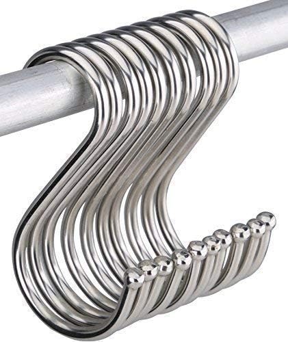 Pro Chef Kitchen Tools Round S Hooks - Kitchen Pot Racks Hook 10 Pack Set - Heavy Duty S Shaped Clothing Hangers - Fits Utensil Organizer Rack Hanger Bar - Outdoor Garage Home Storage Organization
