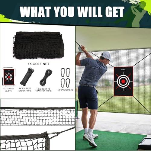 Golf Netting 10X7Ft Golf Practice Net with Target, Sport Practice Barrier Net, Heavy Duty Nylon Sport Netting Golf Hitting Net for Baseball, Hockey, Soccer, Tennis DIY Ball Net for Backyard, Garage