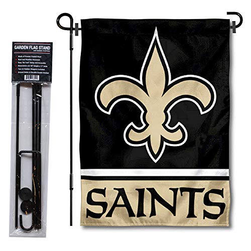 Drapeau de jardin New Orleans Saints haut de gamme avec mât en métal solide pour fan de foot