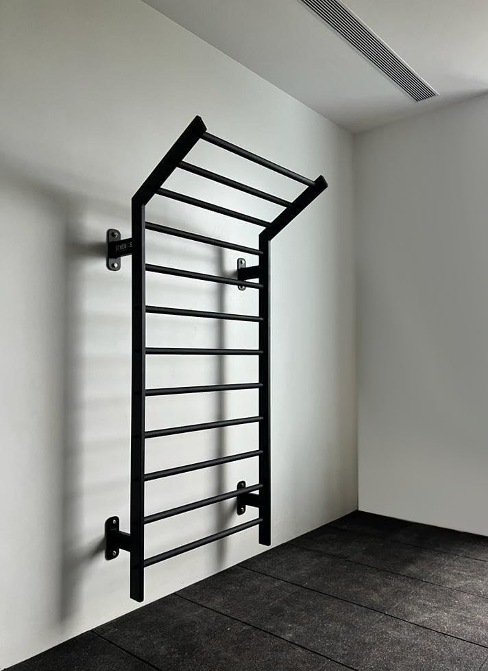 STHENOS Angled Swedish Ladder Wall Bar Heavy Duty Powder Coated Metal Wall Mounted Stall Bar For Gym, Yoga, Exercise, Physiotherapists, Calisthenics & Gymnastics, Training Equipment (Black, 32Kg)-image-46