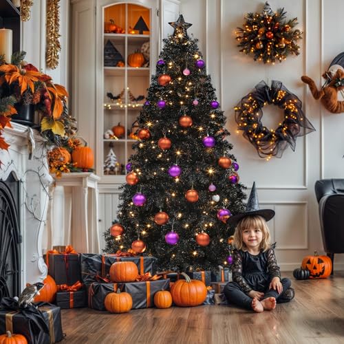 YITAHOME 6ft Prelit Black Artificial Christmas Tree with Remote Control, Hinged Christmas Tree Pine Tree for Home, Office, Party Decoration with 818 Branch Tips and 250 Lights by YITAHOME - Image 9