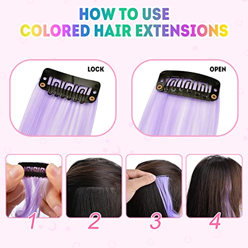 Kyerivs Colored Hair Extension Clip In Party Highlight Hairpiece For Girl Women Halloween Cosplay Hair Accessories (Colored Curly Hair Extension 24Pcs) #TOP3