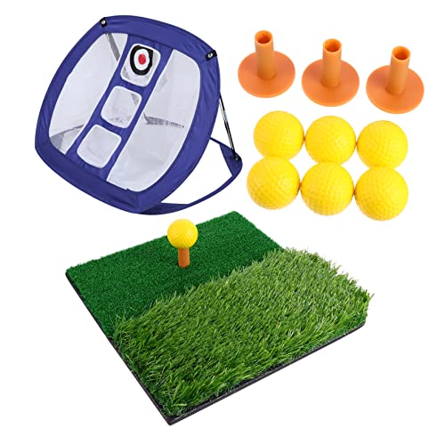 Kisangel 1set Portable Golf Practice Net Set Hitting Mat Includes Training Pad and Pu for Skill Development