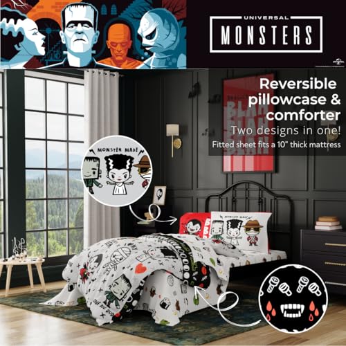Image of Universal Little Monsters Halloween 5 Piece Twin Bedding Set - Super Soft Cozy Reversible Comforter and Sheet Set with Sham, (Officially Licensed Product) By Franco