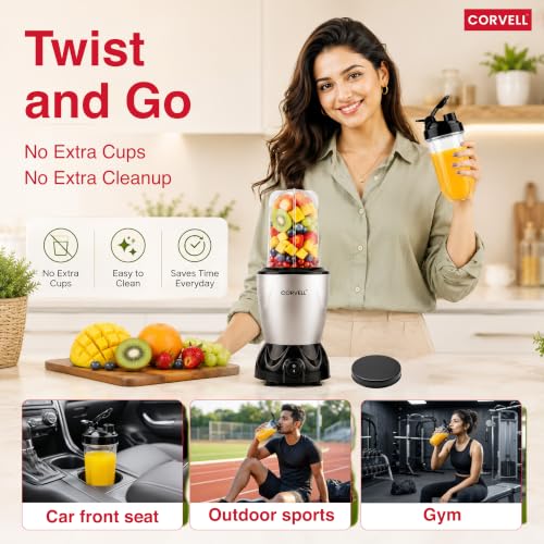 Image of Nutri Juicer Mixer Grinder 500W, Silver | 2 Jars & 1 Multi-Purpose Blade, Smoothie Maker for Juices, Shakes & Grinding, Stainless Steel Blade Jars, Powerful Motor