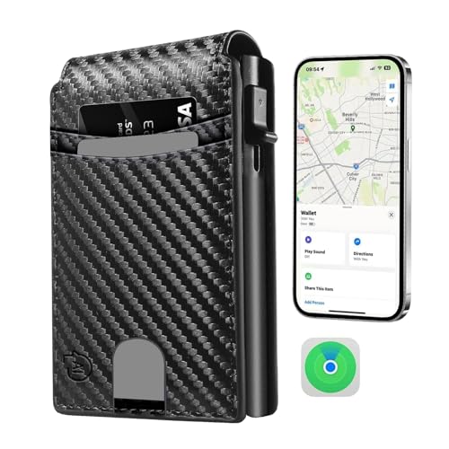Anti-Lost Wallet Tracker Finders, Smart Wallet for Men with Smart Tracker Card,Work for Apple Find My (iOS Only) App, Pop-Up Wallet & Credit Card Holder (Carbon Black)