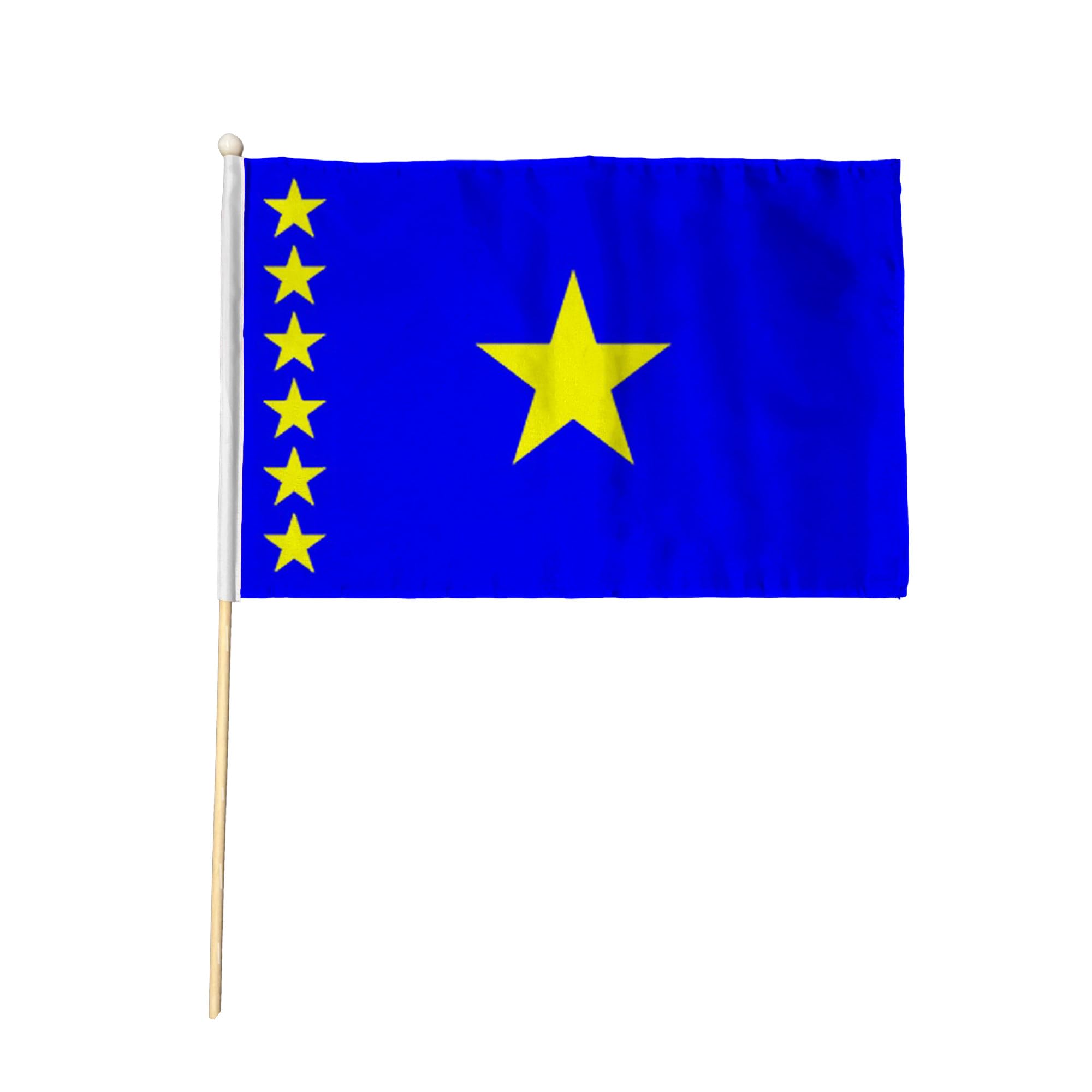 Flagtex Congo Kinshasa Democratic Republic Pack of 6 Hand Waving Flag (18x12 Inch Large) - Premium Wooden Stick Hand Flag Big Size Natural Wood Pole DRC National Flag Events Celebrations — image 1