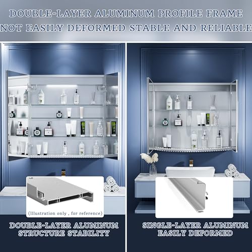 ExBrite 30"x32" Lighted Medicine Cabinet,Recessed/Surface LED Medicine Cabinet, Clock & Temp Display, Defog, Stepless Dimming, 3-Color Temp, Night Light,Built-in 6000K Sensor Light by ExBrite - Image 7
