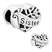 Fit Pandora Charms Silver Plated I Love You Sister Heart Filigree Charm, 4.8-5mm