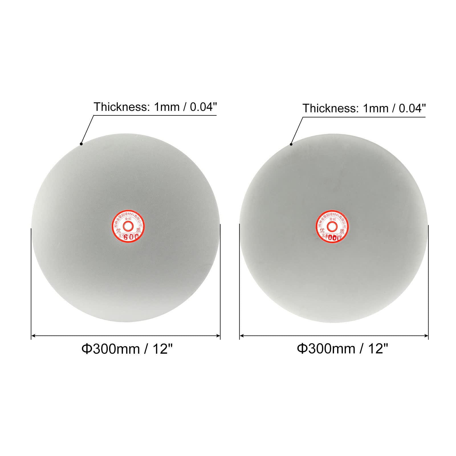 uxcell 2pcs 300mm 12-inch Grit 600, 1000 Diamond Coated Flat Lap Disk Wheel Grinding Sanding Disc