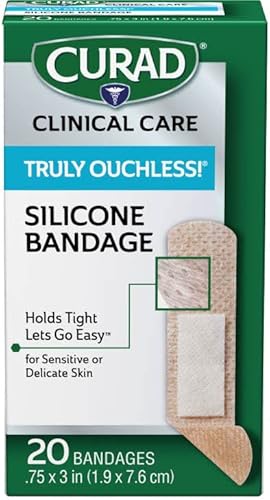 Curad Truly Ouchless - Vendajes adhesivos de silicona, tela flexible para pieles sensibles o delicadas, 34 x 3 pulgadas, 60 unidades (paquete de 8)