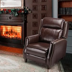 BMBMT Recliner Chair Genuine Leather Power Recliner 90-136°Comfy Backrest Cushion with High Elastic Sponge, Brown Recliner Chair for Living Room, Home Theater, Bedroom, Office – Dark Brown