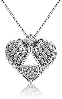925 Sterling Silver Heart Necklaces for Women,Zirconia Guardian Angel Wing Pendant Necklace Chain Jewellery Gifts For Women Girls Mum Daughter