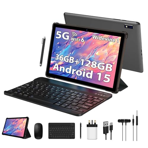 LINROM Tablet 10 inch Android 15, 36GB RAM, 128GB ROM (TF 1TB), 1080P Widevine L1, 5G WiFi Octa-Core, 8000mAh, 5MP+8MP, Tablet with Keyboard|Mouse|Case|Earphon...