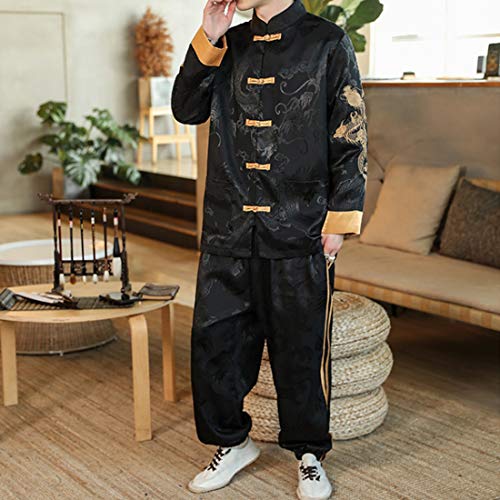 HZCX FASHION Chinese Men Ice Silk Tang Suit Dragon Shirt Kung Fu Uniform Outfit3