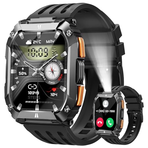 Smart Watches for Men Fitness Tracker: 30 Days Battery/Call/Answer 1.95'' Military Smart Watches for Android & iPhone, Fitness Watch Heart Rate Sleep Monitor/100+ Sport Modes, Flashlight Mens Watch