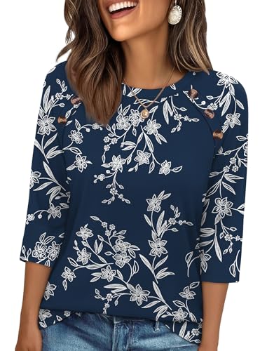 WIHOLL Womens Blouses Dressy Casual 3/4 Length Sleeve Tops Spring Summer Shirts Business Casual Outfits Vacation