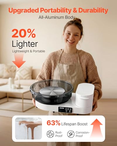 Image of VEVOR Pottery Wheel for Adults, 14 inch and 11 inch Turntables, 450W Electric Table Top Pottery Wheel with Foot Pedal, 30-300 RPM Adjustable Speed, Aluminum Body, for Beginners, DIY Clay Art Craft, White